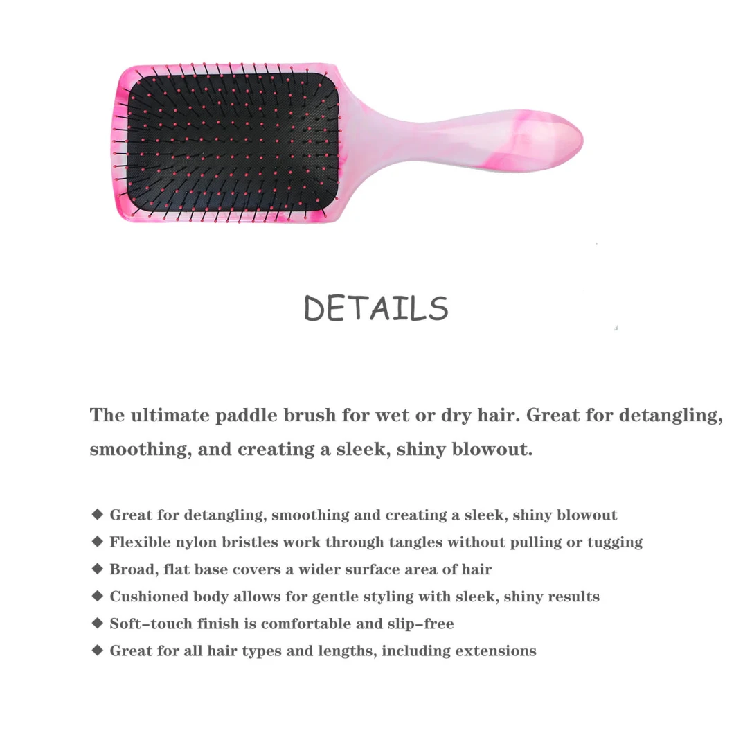 Marble Pattern Plastic Wet Paddle Cushion Detangling Hair Brush for All Hair Types Wet or Dry