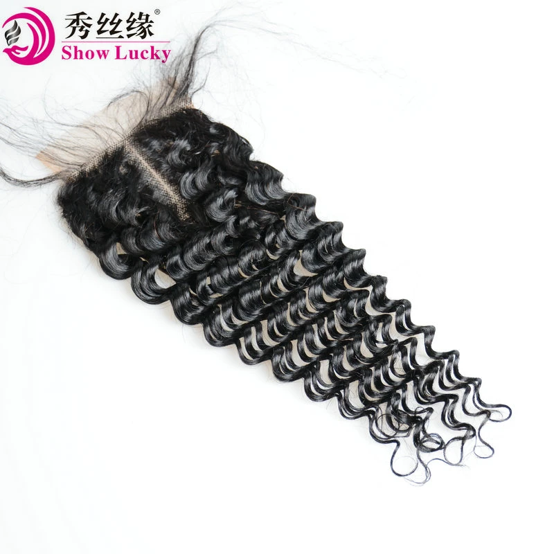 China Hair Supplier Cheap Hair Accessories 4*1 T Part Peruvian Hair Deep Wave Water Wave Loose Wave Lace Closure in Stock