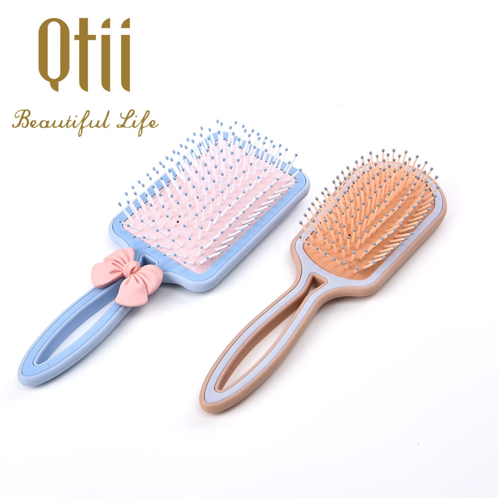 New Mold Paddle Shape Air Cushion Massage Hair Brush with Soft Touch Paint and with Bow Decoration