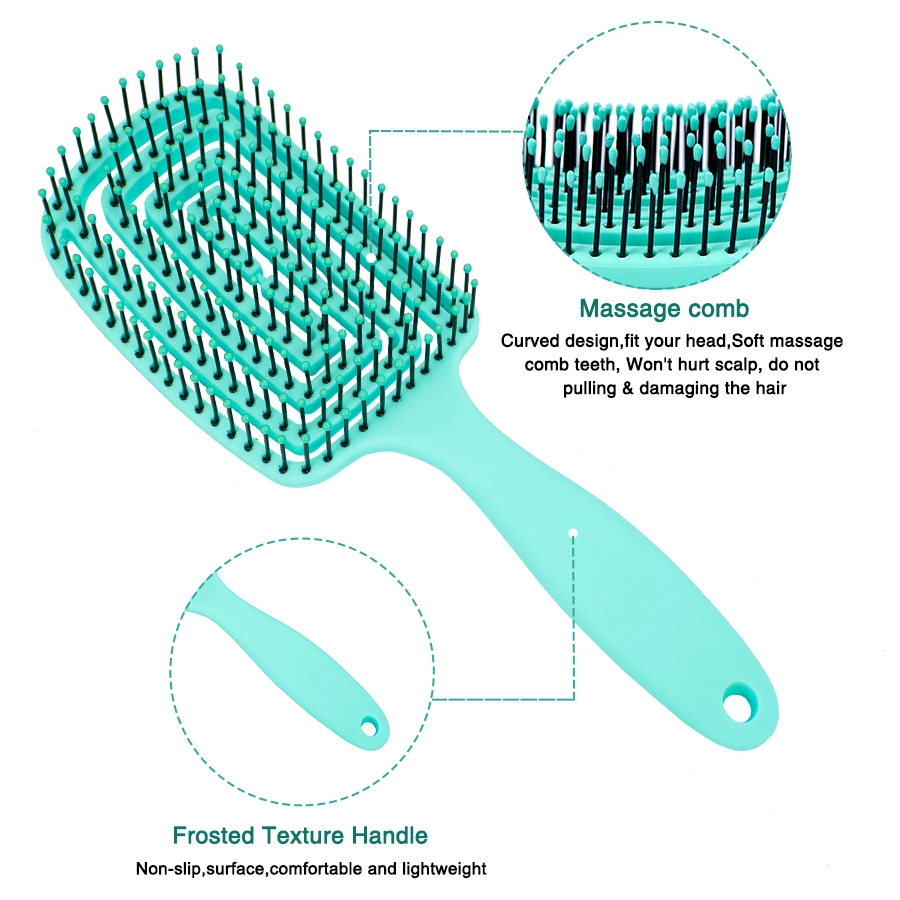 Custom Scalp Massage Large Curved Comb Flexible Anti-Static Labyrinth De-Tangle Vented Hair Brush for Women Wet/Dry Long Hair Use